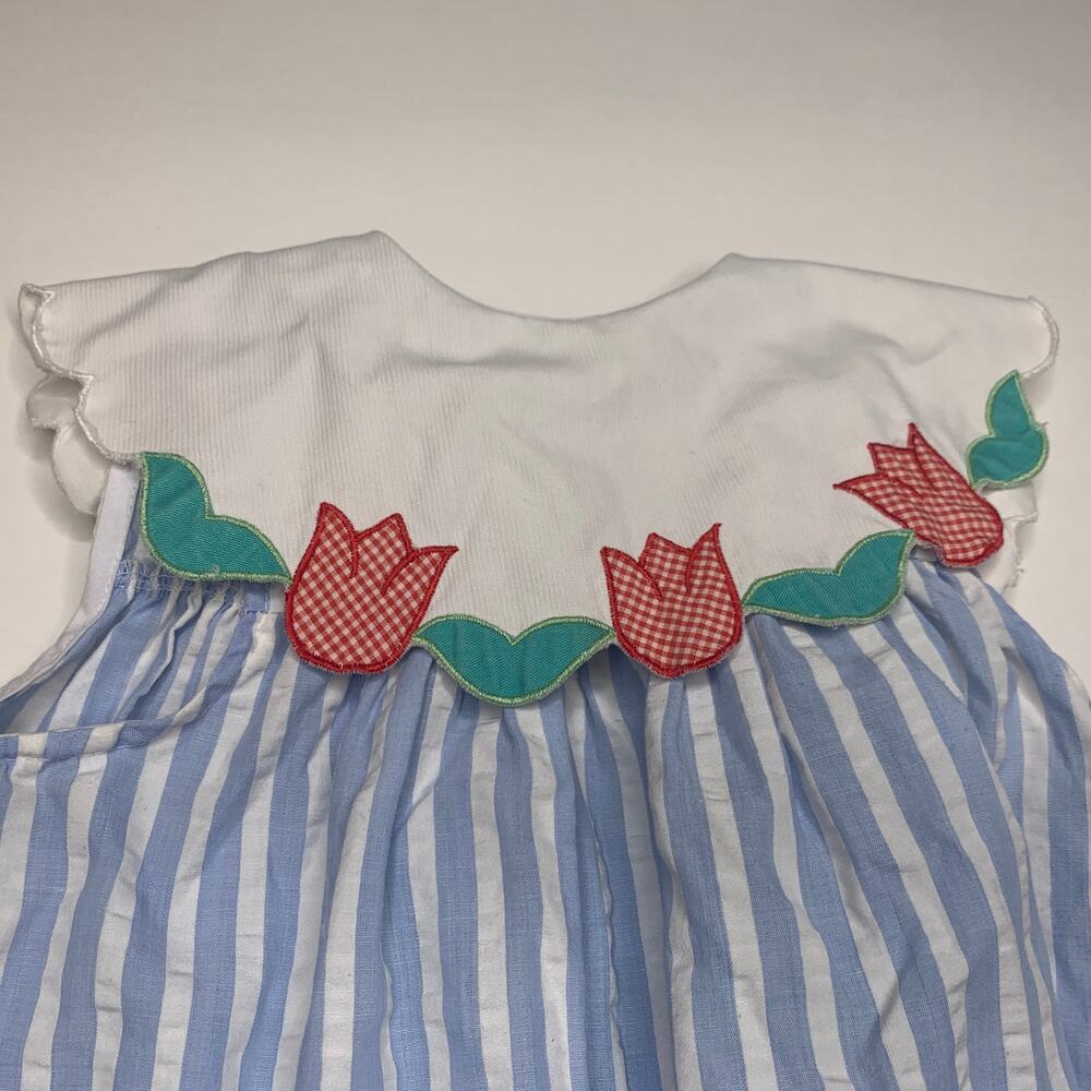 vintage 4T Samara sundress tulips stripes blue pink green toddler dress - Picture 2 of 5